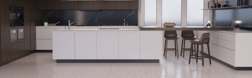 Ceramic tile floor in a modern kitchen.